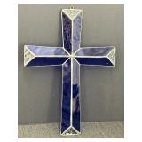 10in stained-glass cross, cobalt blue & clear, has