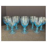 8 Aqua Blue Footed Drinking/Wine Glasses w/Ball