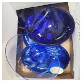 Assorted Blue Plastic Ware- Trays, Bowls, Cups,