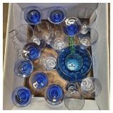 Blue and Clear Plastic Tall Cups and Pitcher w/