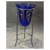 16.75" Cobalt Blue Vase/Candle Holder W/ Stand