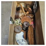 Wooden Candle Holders or Trinket Trays, Clock,