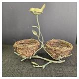 Vintage Green Metal Bird & 2 nest Serving Dish