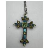 Multi Enamel & Crystal Cross Pendant w/