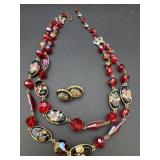 Red & Foil Bead 2 Strand Necklace w/