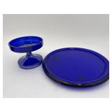 Cobalt Blue Cake Plate & Candle Holder