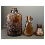 3 Brown Glass Jars 3-7"