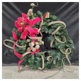Pre- Lite Wreath with Gold Garland and Red Bow