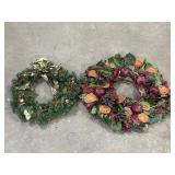 2 decorative holiday wreaths, 15 & 21in