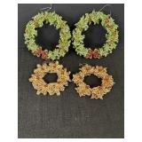 (4) Glittered Holly Wreaths, Gold & Silver,