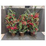 3 - 2.5ft artificial Christmas Trees decorated w/