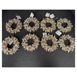 New (8) Glittered Holly Wreath Ornaments