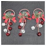 (3) Red & White Jingle Bell Door Hangers