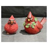 2 wood carved look, resin cardinals, 4.5 & 5in
