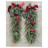 2 - 28in hanging lighted swags - Pine, Berry &