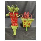 2 glittery gift box stocking holders, 8 & 11in