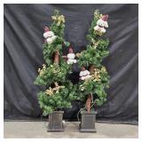 (2) 45in Pre-Lite Topiary Christmas Trees