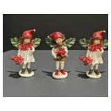 3- 8" Resin Christmas Elves Holding Poinsettias