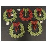 (5) Plastic Glitter Wreath Ornaments