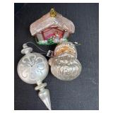 (3) Glass Ornaments - Santa Head, Nativity Scene