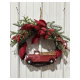 16in Christmas wreath w/red truck