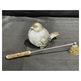 Resin bird figure & glittery beaded candle snuffer