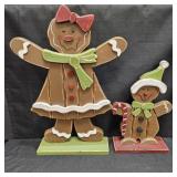 Wooden Gingerbread Mom & Little Boy