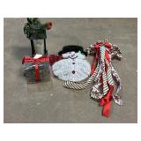 20" Tinsel Snowman, Bow, Candle Holder, Lantern