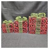 (3) Pre-Lite Red Present w/ Green Ribbon