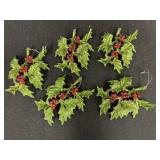 Glittered Holly Leaf Christmas Ornaments