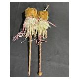 2 plush bear jesters on sticks ornaments, 16in.