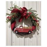 16in Christmas wreath w/red truck