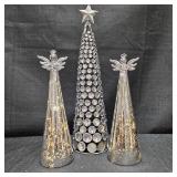 16" Silver Gem Tree & (2) Light Up Angels