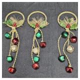 (3) Gold, Green, & Red Jingle Bell Door Hangers