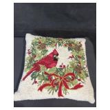 Winter Cardinal on Wreath Throw Pillow