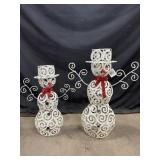(2) Flower Cart Metal Snowman Decorations