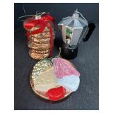 (3) Glass Ornaments - Cookies, charcuterie board