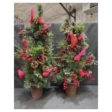 2 - 2.5ft artificial Christmas Trees decorated w/