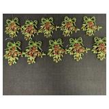 Glittered Holly Leaf w/ Bow Ornaments