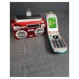 (2) Glass Ornaments - Boombox & Phone