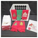 Assorted Holiday Tea/ Hand Towels & White Crate