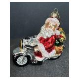 Glass Santa Claus Riding a Motorcycle Ornament