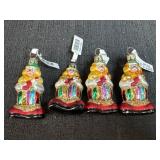 (4) Mini Clown Ornaments Glass 2.5in tall
