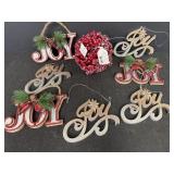 Glittered Joy Ornaments, Red & Silver Joy