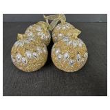(4) Beaded Gold & Silver Ball Ornaments
