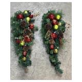 3 teardrop swags, approx 28in., decorated with