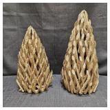 (2) Glitter Wood Log Christmas Trees