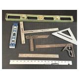 Various levels, rulers & squares