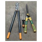loppers, hedge shears, and a small hand trowel