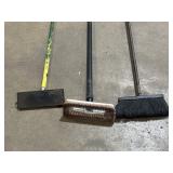 Broom, small push broom, and floor scraper/flat